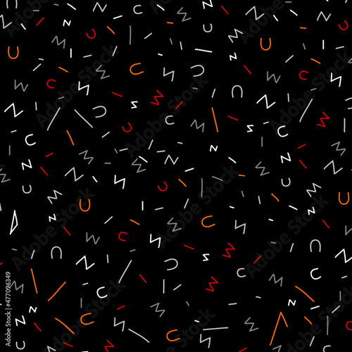 Alphabet Memphis Pattern On Black Background