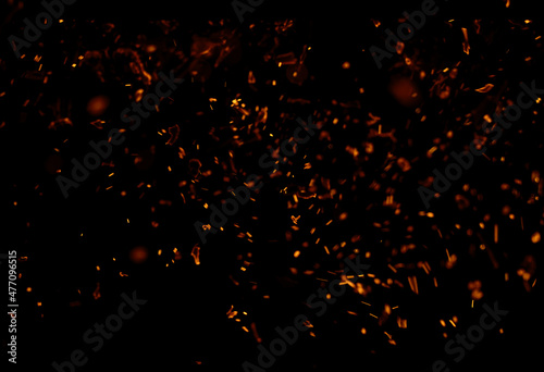 flame fire with sparks on black background