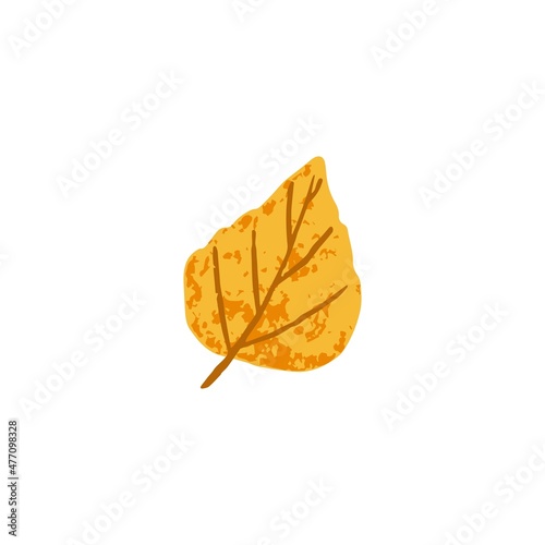 Dry fall leaf. Autumn foliage tree leaves in September. Yellow autumnal October leafage of birch. Modern botanical flat vector illustration isolated on white background
