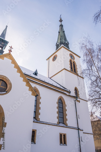 St Catherine's Church, Dolný Kubín, is a Roman Catholic church in Slovakia. CHristmas time in snowy Northern Slovakia photo