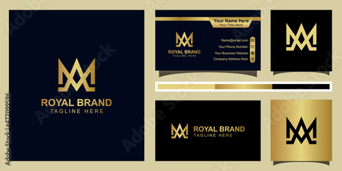 initial letter MA crown logo for jewelry, royal brand company logo design with business card