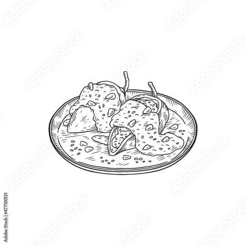 Chile en nogada Mexican traditional dish sketch vector illustration isolated, photo