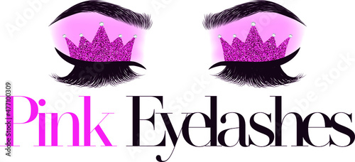 Pink Crown Eye Lashes and Eyebrows - Eyelashes Logo with Beautiful Text