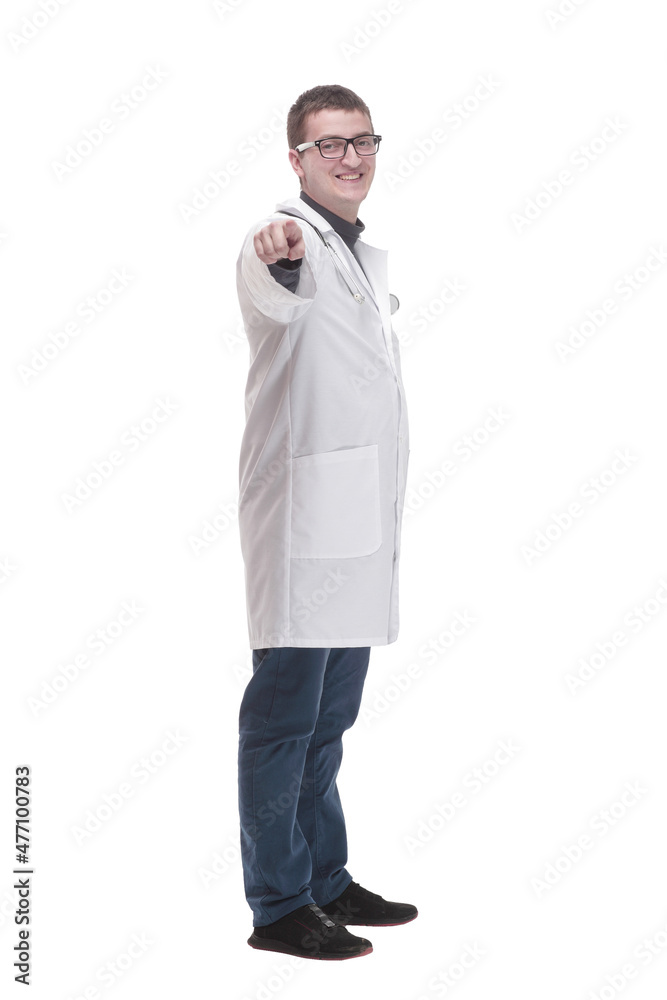 in full growth. qualified doctor with a stethoscope . in full growth. qualified doctor with a stethoscope .
