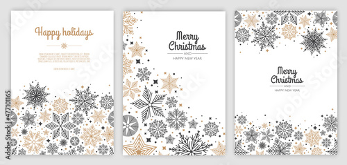 Merry Christmas artistic templates. Corporate Holiday cards and invitations. Winter frames and backgrounds design.