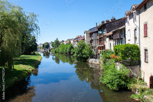 The Jordane river and historic buildings Aurillac, Cantal, Auvergne, France