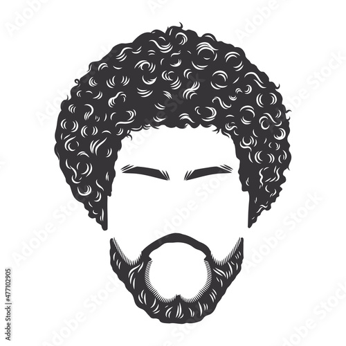 face with Afro Men vintage hairstyles vector line art illustration.