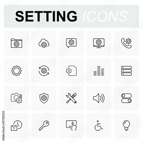 Simple Set of Setup and Settings Related Vector Line Icons.