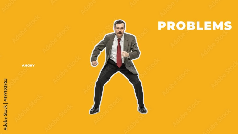 custom made wallpaper toronto digitalNo problems. Conceptual image about funny happy dancing businessman solves all difficulties and troubles. 4k. Stop motion design, 2D animation. Business concept. Art collage in magazine pop style