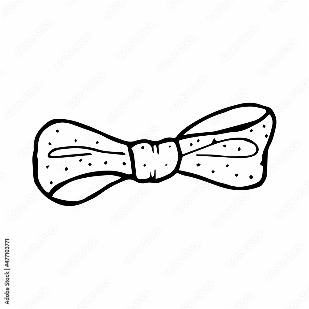 Hand-drawn tied bow in doodle style for different types of design. Black and white vector illustration. Hand-drawn tied bow in doodle style for different types of design. Black and white vector illustration.