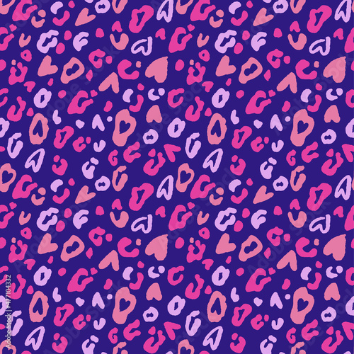 Valentine's Day seamless pattern leopard or jaguar. Some animal spots are stylized as hearts.