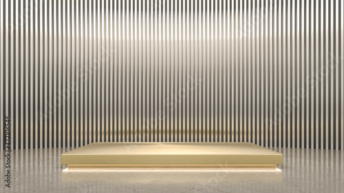 Gold stage with aluminum slat background for product. 3d rendering