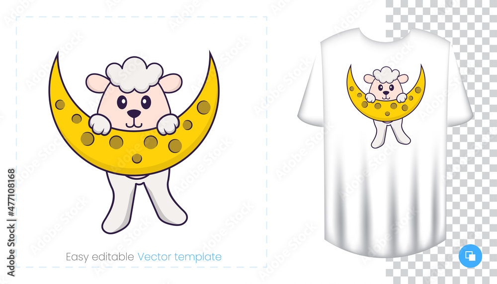 Cute sheep character. Prints on T-shirts, sweatshirts, cases for mobile phones, souvenirs. Isolated vector illustration on white background. Cute sheep character. Prints on T-shirts, sweatshirts, cases for mobile phones, souvenirs. Isolated vector illustration on white background.