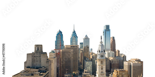 Fotografiet Cityscape of Philadelphia (Pennsylvania, USA) isolated on white background
