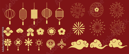 Chinese New Year Icons vector set. Chinese paper lantern and red lamp isolated icons of Asian Lunar New Year holiday decoration vector. Oriental culture tradition illustration.
