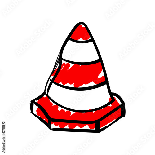 Isolated construction traffic cone icon vector, doodle