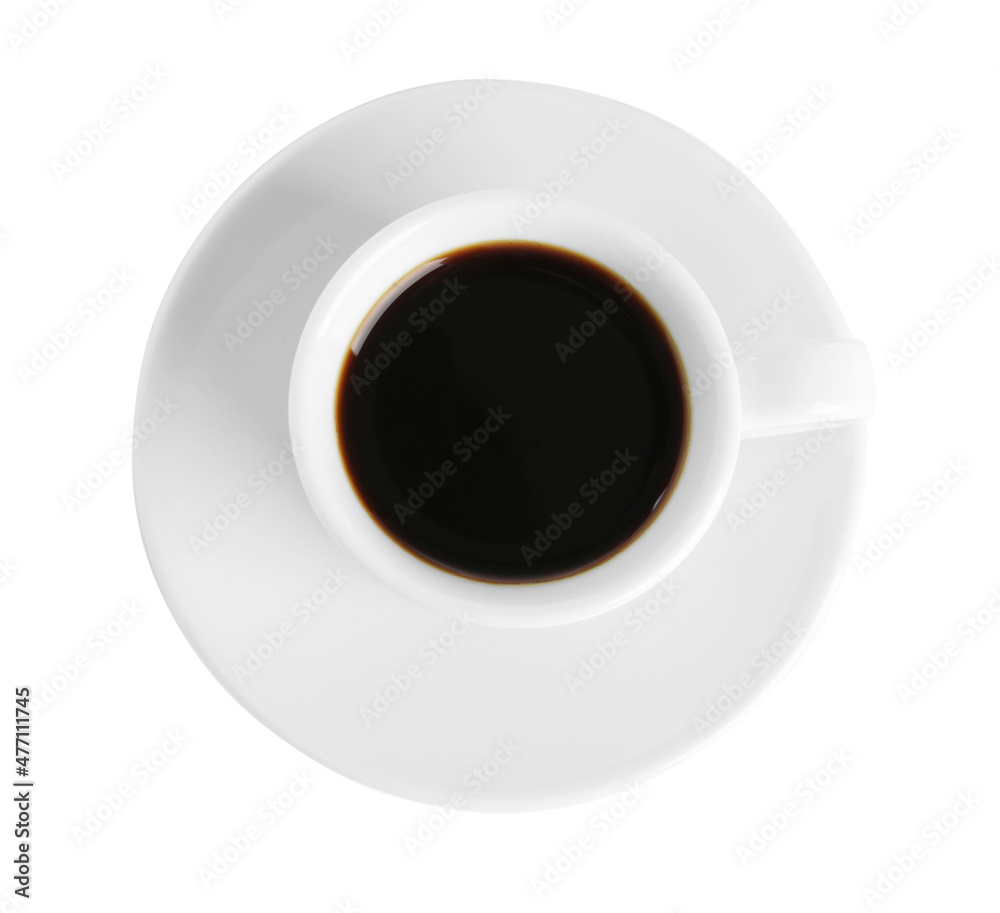 Cup of tasty coffee isolated on white, top view Cup of tasty coffee isolated on white, top view