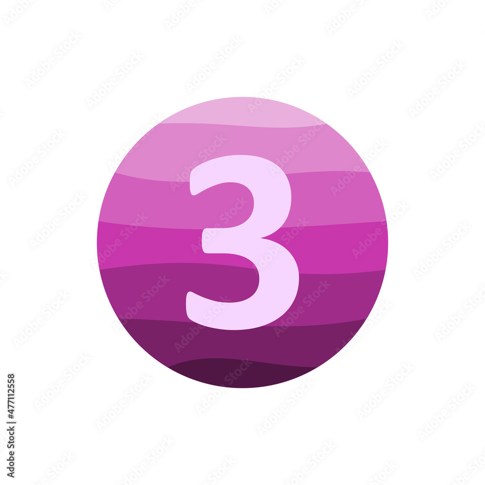 number 3 with purple circle gradient vector design template in white background.