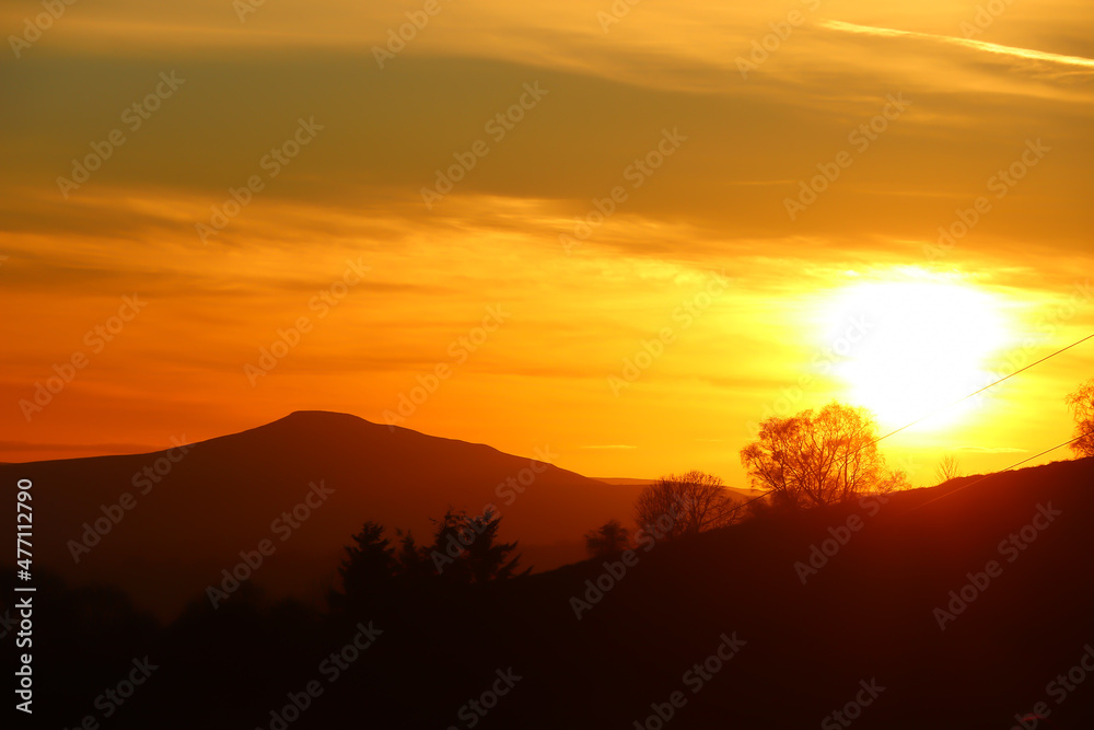 Sunset over the valleys on the Wales to Herefordshire border near Ewyas Harold