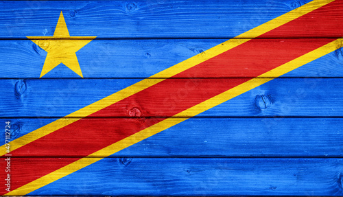 Flag of Democratic Republic of Congo on wooden surface 