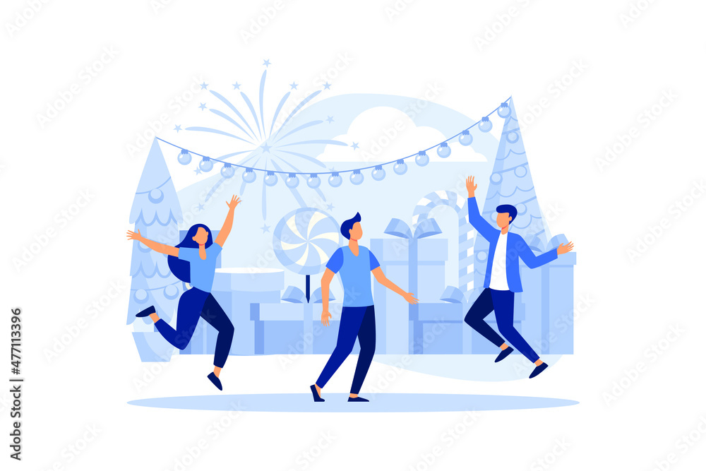 people are preparing for the new year, are engaged in decoration, corporate in the office at work vector flat modern design illustration people are preparing for the new year, are engaged in decoration, corporate in the office at work vector flat modern design illustration