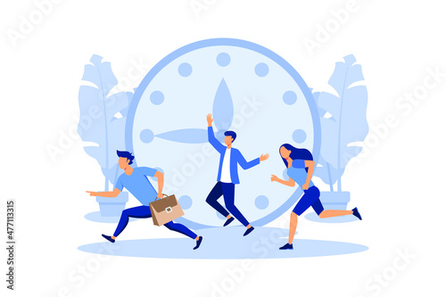 work time management concept, quick response, people rush to do everything on work matters, time is running out vector flat modern design illustration
