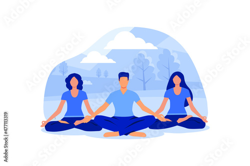 meditation concept, vector, yoga health benefits of the body. mind and emotions, thought process vector flat modern design illustration