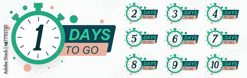 Countdown badges set with clock Vector, Days left icon. limited badges for promotion. counter down button for sale or deal. day left discount sign. offer countdown stamp. vector set number countdown