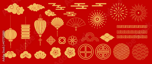Chinese New Year Icons vector set. Chinese paper lantern and red lamp isolated icons of Asian Lunar New Year holiday decoration vector. Oriental culture tradition illustration.

