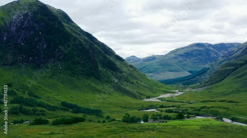 Aerial Drone Shot of a Glen Etive Valley in Scotland 02. High quality video footage