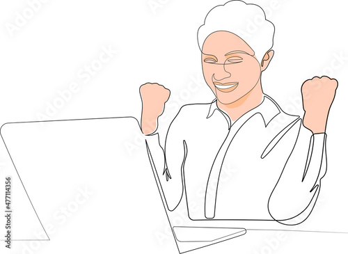 One continuous line is the concept. Continuous line drawing of businesswoman interviewing distance applicant job. Loan officer negotiating with bank client. Vector illustration