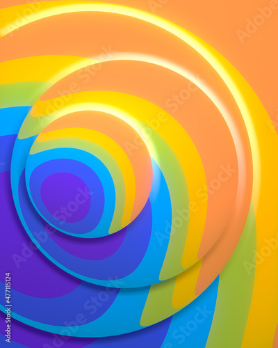 Circles with neon color gradient. 3d rendering digital illustration