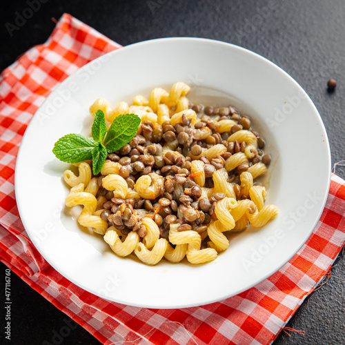 pasta lentil cavatappi bean legume  no meathealthy meal snack copy space food background rustic 
