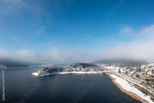 Snow-covered landscape at Christmas time at the Schluchsee in the Upper Black Forest, Germany