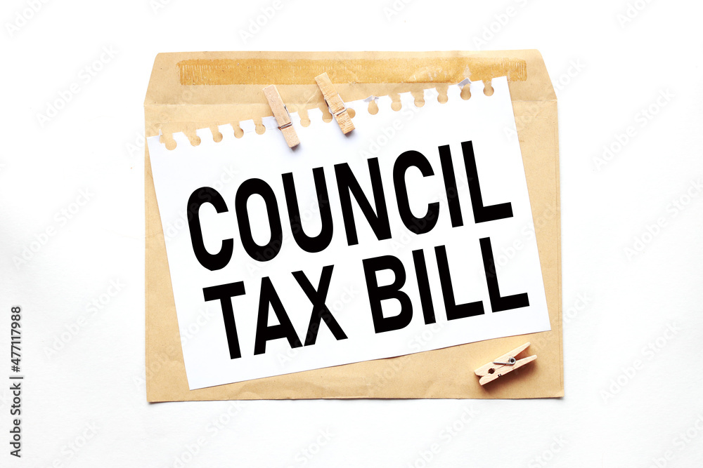 COUNCIL TAX BILL. text on a white background on an envelope COUNCIL TAX BILL. text on a white background on an envelope
