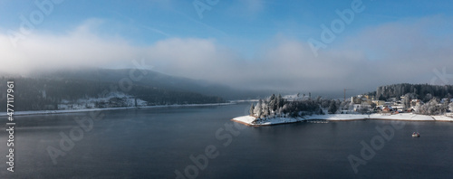 Snow-covered landscape at Christmas time at the Schluchsee in the Upper Black Forest, Germany