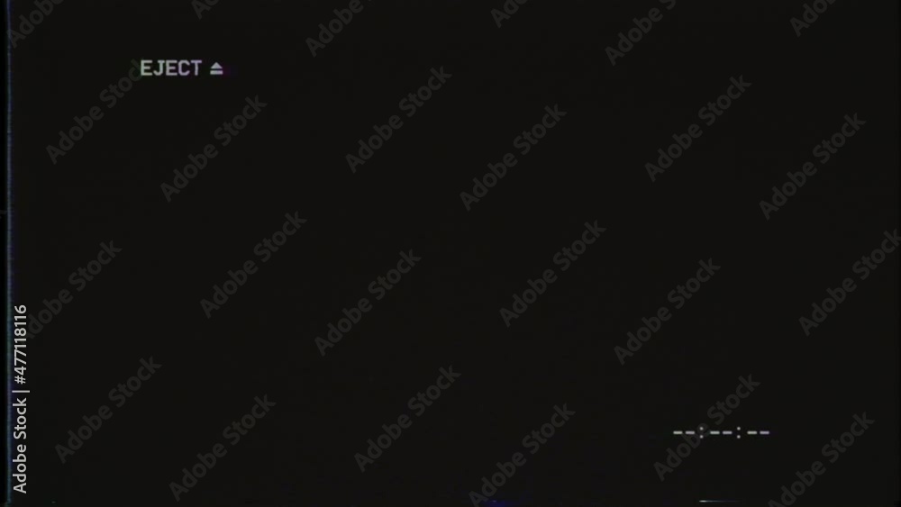 VCR Eject button interface overlay. VHS defects, artefact and noise