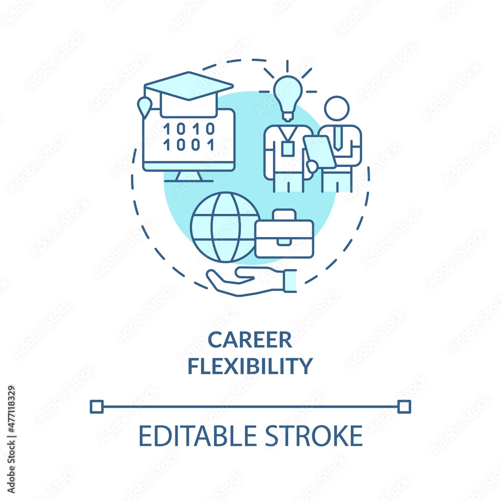Career flexibility turquoise concept icon. Professional programming abstract idea thin line illustration. Isolated outline drawing. Editable stroke. Roboto-Medium, Myriad Pro-Bold fonts used