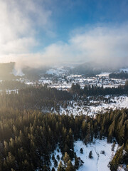 Keuken achterwand Mistig bos Kerstsfeer in besneeuwd Hinterzarten Zwarte Woud  © Julia Hermann