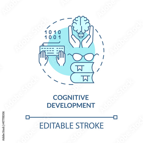 Cognitive development turquoise concept icon. Coding education abstract idea thin line illustration. Isolated outline drawing. Editable stroke. Roboto-Medium, Myriad Pro-Bold fonts used