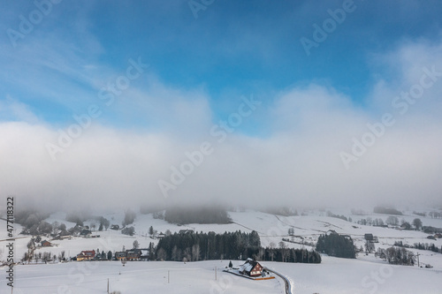Snow-covered landscape at Christmas time in Hinterzarten in the Upper Black Forest, Germany