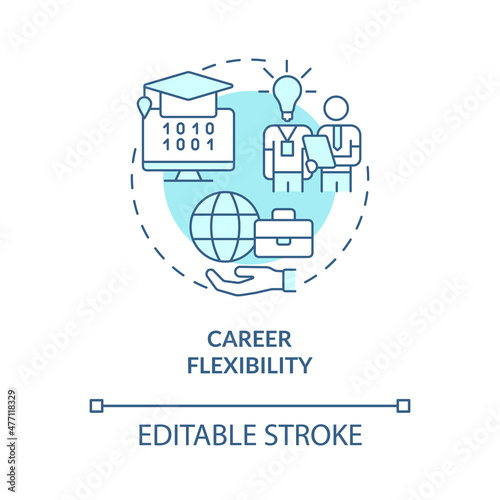 Career flexibility turquoise concept icon. Professional programming abstract idea thin line illustration. Isolated outline drawing. Editable stroke. Roboto-Medium, Myriad Pro-Bold fonts used