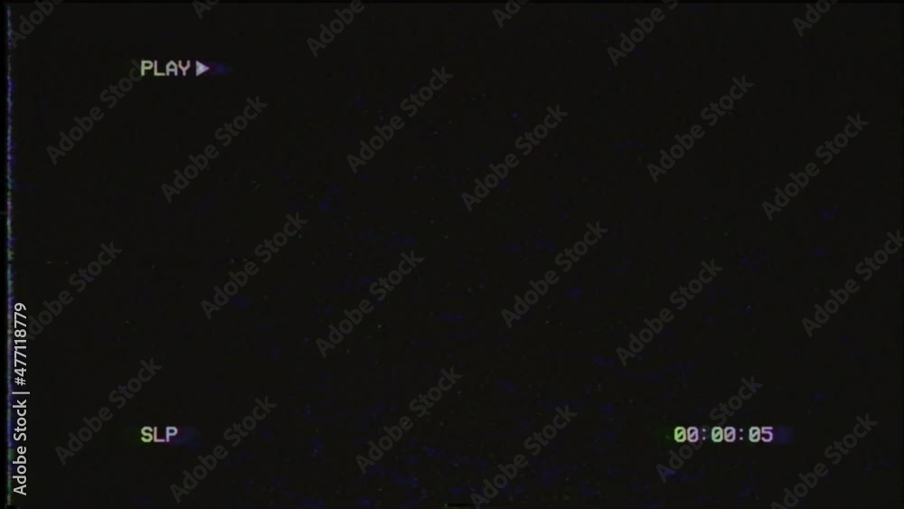 VCR Play button interface overlay. VHS defects, artefact and noise. Glitches of old damaged tape cassettes. Static TV noise. Overlay Screen mode footage VCR Play button interface overlay. VHS defects, artefact and noise. Glitches of old damaged tape cassettes. Static TV noise. Overlay Screen mode footage
