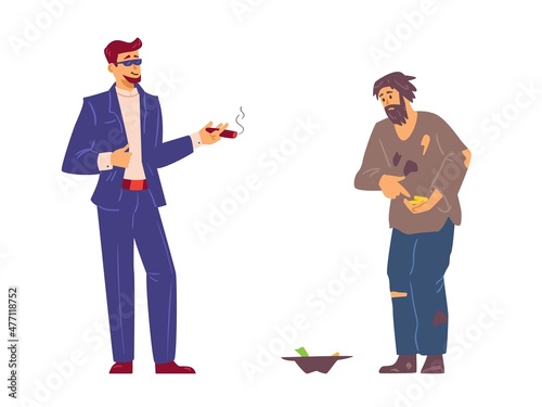 Social inequality between poor, rich, imbalance in flat vector illustration