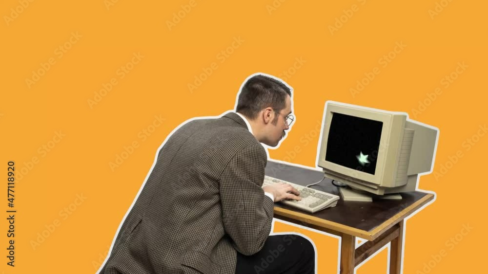 custom made wallpaper toronto digitalHappy businessman as winner. Back view of a gamer playing and winning in abstract online video game on his retro computer. Looped animation. 4k. Stop motion design, 2D animation. Home business concept