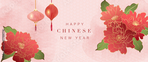 Chinese new year background vector. Oriental festive art design for place text and product images. Design for sale banner, cover and invitation.