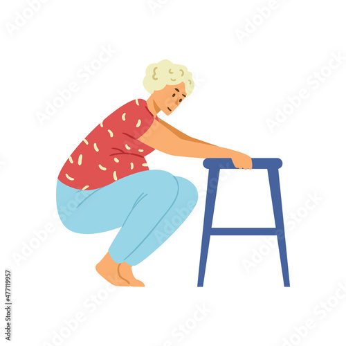 Pregnant woman in position before childbirth, flat vector illustration isolated.