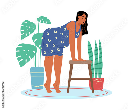 Pregnant parturient woman preparing for childbirth vector illustration isolated.