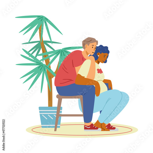 Supported squats birth position, flat vector illustration isolated on white background.
