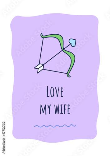 Love my spouse greeting card with color icon element. Congrats for beloved woman. Postcard vector design. Decorative flyer with creative illustration. Notecard with congratulatory message